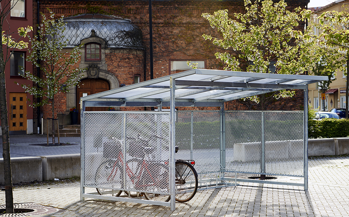 Nova bicycle shelter in an urban environment.